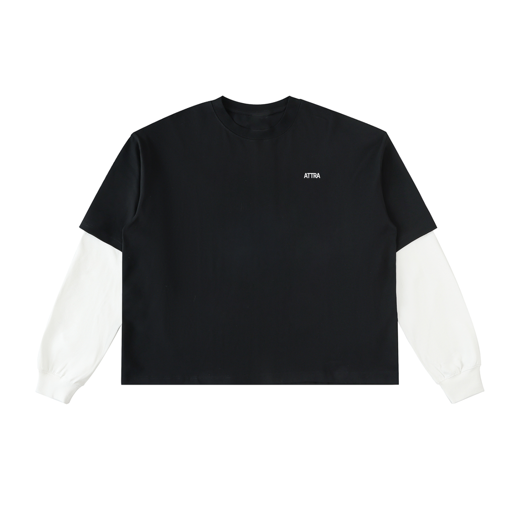 Layered Contrast Sleeve Cotton T-Shirt